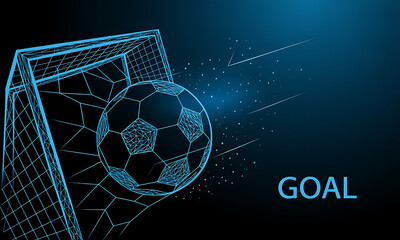 Soccer ball on abstract blue hexagon technology background