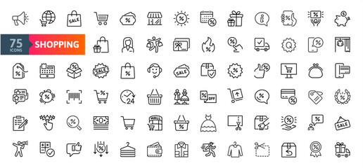Shopping icons collection. Vector line icon set covering shopping,  e-commerce and payment
