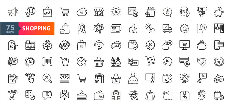 Shopping icons collection. Vector line icon set covering shopping,  e-commerce and payment