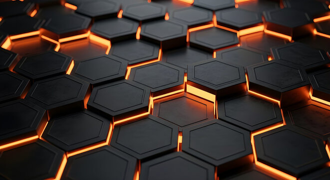 Futuristic honeycomb pattern with lava neon edges