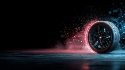 Motion and Velocity: A captivating image showcases a single tire ablaze with energy, generating a dynamic display of speed and movement on a dark backdrop.
