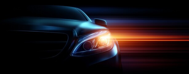 Dynamic Automotive Aesthetics: A sleek automotive front, bathed in an artistic fusion of light and shadow, highlighting the car's bold design.