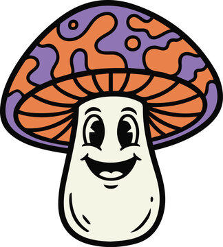 Retro Psychedelic Mushroom Cartoon Mascot