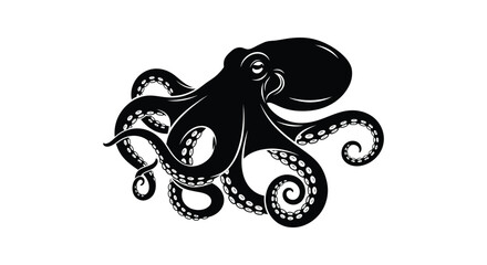 A detailed black octopus illustration with swirling tentacles and suction cups ideal for design projects on transparent background silhouette high quality © GDMala02