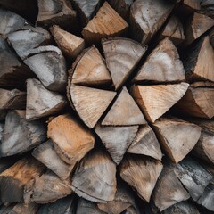Neatly Stacked Firewood: A captivating arrangement of seasoned logs, meticulously stacked in a harmonious pattern, ready for warmth and use.