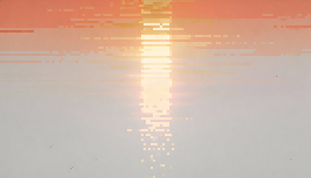 Glitchy sunset with vibrant orange and yellow hues