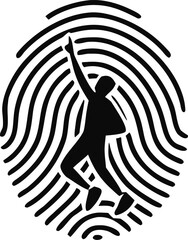 Dynamic silhouette of a person dancing within a fingerprint