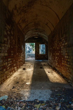 古いレンガ造りの遺構と差し込む太陽光
