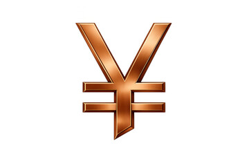 Obraz premium Yen currency symbol with a glossy copper finish, representing finance, investment, and global economics on transparent background