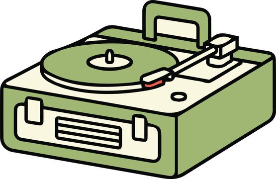 Vintage Portable Record Player Vector Illustration