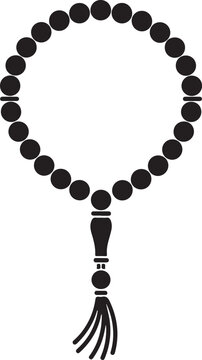 Black silhouette of prayer beads (tasbih/rosary) icon with tassel isolated on white background, illustration