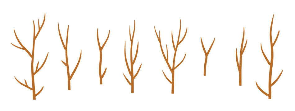 tree branch set of different brown sticks cartoon flat