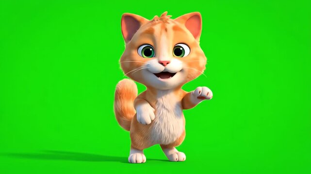 An orange cartoon cat standing on its hind legs on a green background