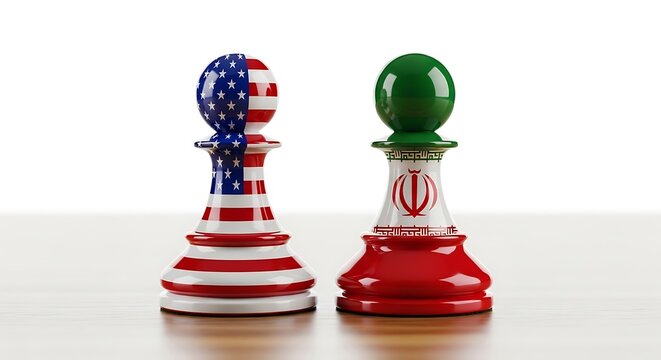 Us and iran conflict represented by chess pieces