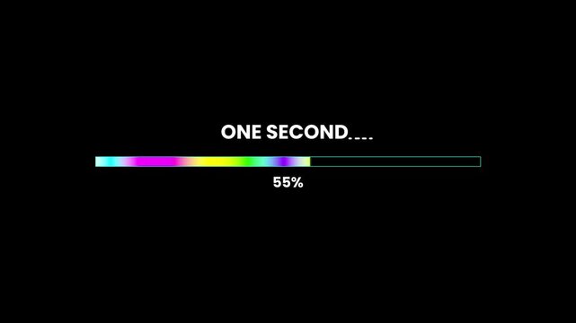 Progress bar shows vibrant colors one second animation isolated on black background