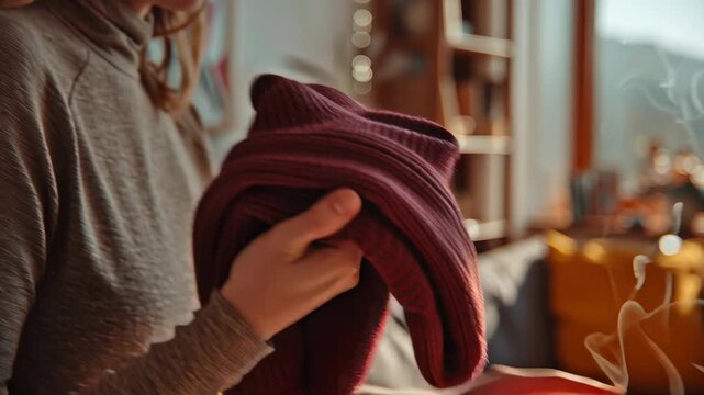 Colorful winter lifestyle in cold weather, cozy indoor living, vibrant layered clothing tones, warm sunlight, lively yet comfortable atmosphere, commercial editorial photography