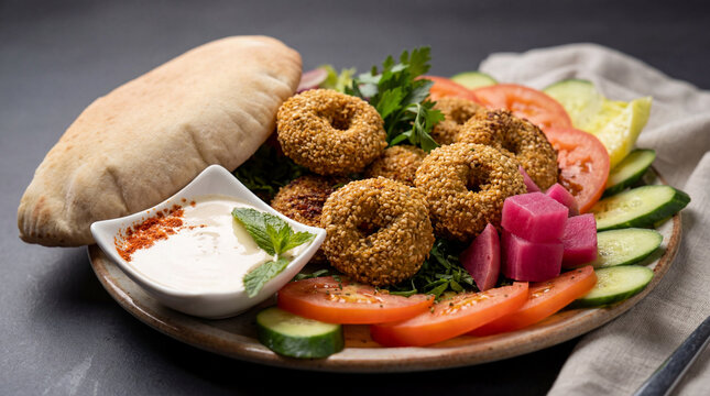 Falafel Plate and Falafel Sandwich Served on Dining Table