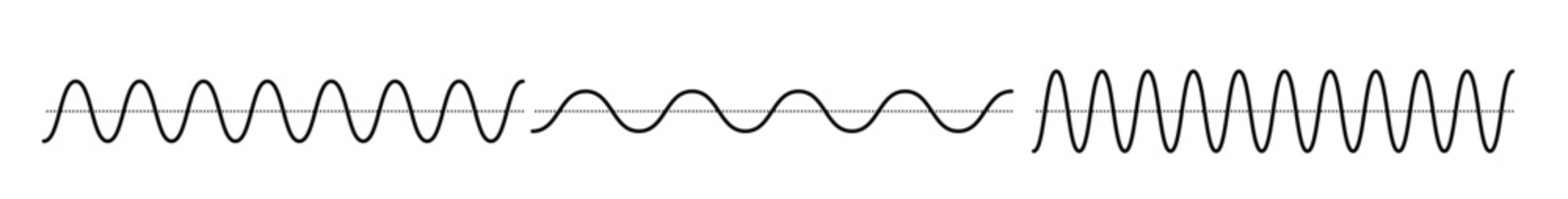 sinusoid signals set black curve sound waves collection