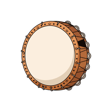 Middle Eastern Frame Drum Riq Tambourine Vector Illustration