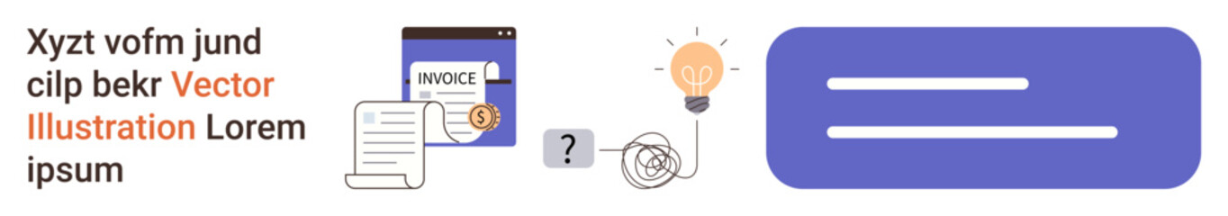 Finance, invoice tracking, problem-solving, accounting, innovation, business strategy. Visual includes invoice icon, light bulb file and question mark. Finance and invoice tracking