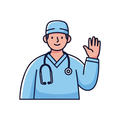 Friendly Doctor Waving Hello Flat Vector Icon