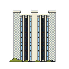 Naklejka premium Administrative building with a tall symmetrical facade and vertical windows. Illustration. Object isolated on white background. City landmark, architecture, tourism.