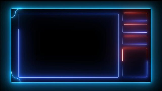 Creative blue and red tech border with multiple information sections, suitable for interactive game UI and sci-fi designs.