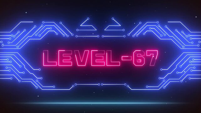 Creative level 67 milestone background with glowing pink neon text ideal for gaming achievement videos