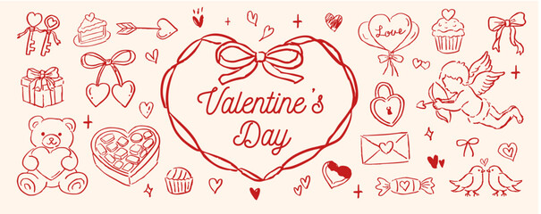 Obraz premium 手描き風バレンタインデーモチーフ素材セット