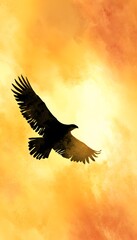 Fototapeta premium Majestic eagle soars against a vibrant sunset sky watercolor illustration evokes freedom and power