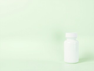Single white bottle on light green background