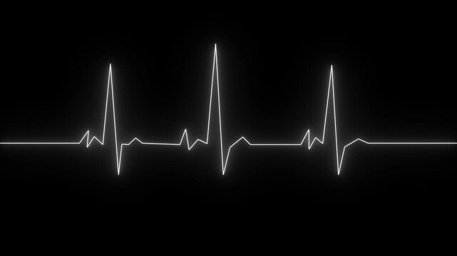 Neon Heart Beat Animation. Bright Neon Heart Beat Line Icon Illustration. Pulse, Heart Rhythm, Heart Beat Cardiogram, Medical Concept, Black Background 4k Animation