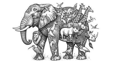 Obraz premium Elephant silhouette composed of multiple animals