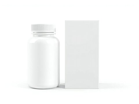 Empty white pill bottle and box