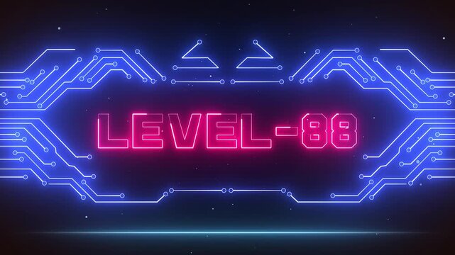 Level 88 gaming achievement display with glowing neon circuits, great for celebrating major level-up moments and mission success