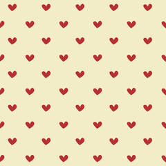 Cute Red Heart Seamless Pattern on Cream Background
