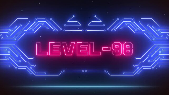 Level 98 neon gaming achievement display for veteran players, perfect for showing top-tier progression and endgame rankings