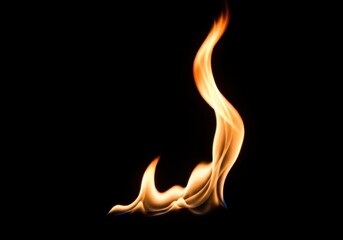 Sweeping sideways flame like golden brushstroke, fluid ribbon of fire flowing across black background, dynamic minimal abstract heat art

