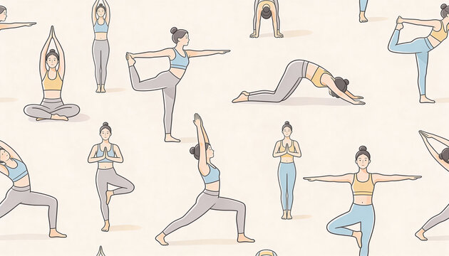 Yoga Poses Line Art Pattern