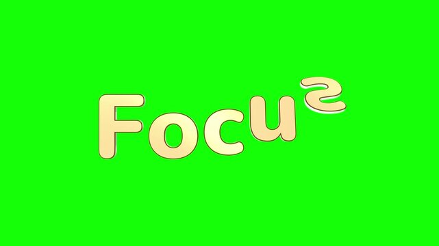 Animated text graphic displaying the word focus with a superscript two effect against a bright, vibrant green screen background for easy editing and use