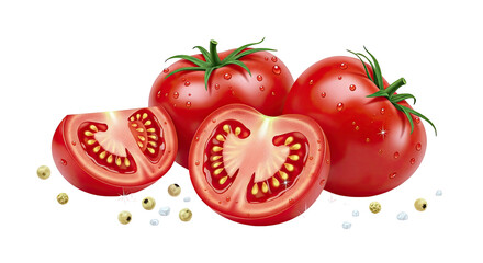 Fresh Tomatoes with Water Droplets and Peppercorns