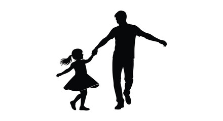 Obraz premium A tender moment captured in black a father and daughter walk hand in hand a heartwarming silhouette high quality professional