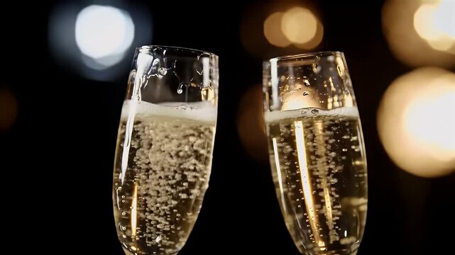 Celebratory Champagne Toast with Bokeh Background