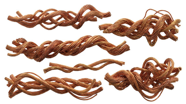 Set of twisted copper wire variations in realistic metallic industrial style