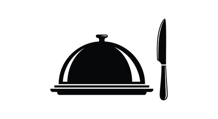 Obraz premium A striking black silhouette depicts a covered dish and a knife evoking a sense of dining and mystery silhouette