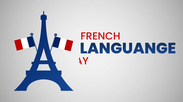 French Language Day Celebration Animation with Eiffel Tower and Flags, Ideal for Education and Cultural Events
