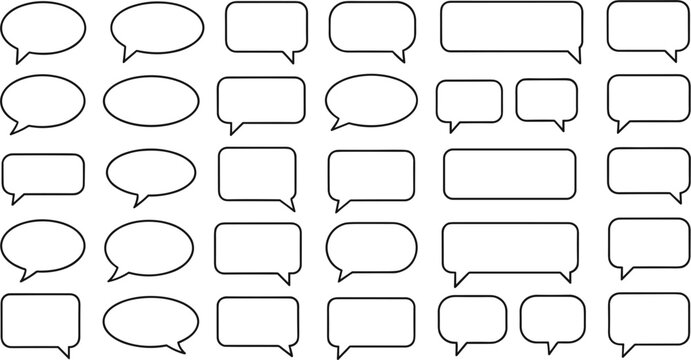 Blank Outline Speech Bubble and Dialogue Box Icon Set for Comic Strip Conversations, Social Media Chat Interfaces, and Creative Storytelling Graphic Design Elements
