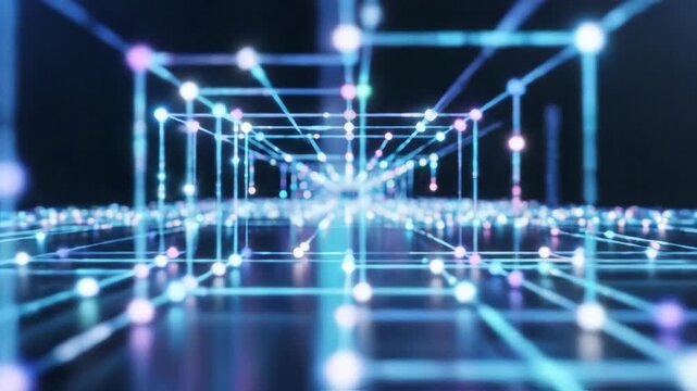 Neon line network animation with glowing interconnected lines on dark futuristic background

