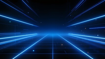 Blue neon grid tunnel