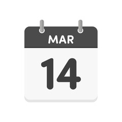 3月14日･MAR 14の日めくりカレンダーのアイコン - 3/14のシンプルな白黒の英語の暦